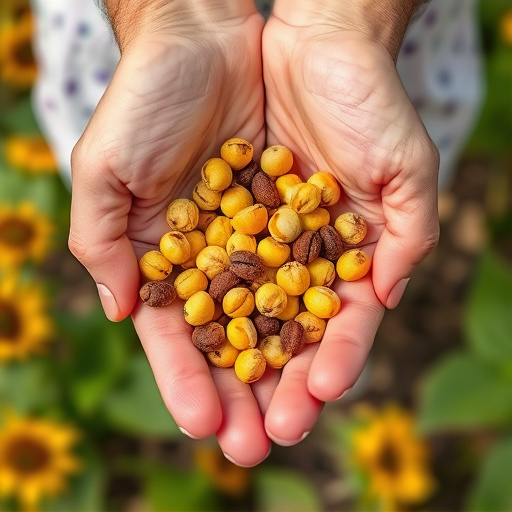 Hand holding handful of sunflower hearts