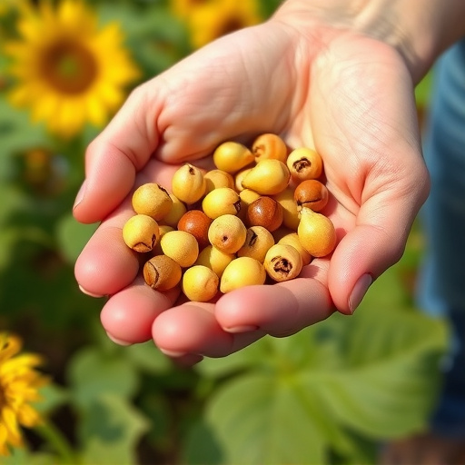 Hand holding handful of sunflower hearts