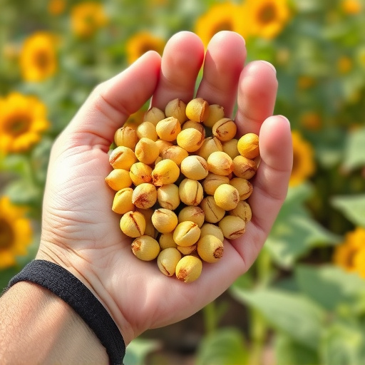 Hand holding handful of sunflower hearts