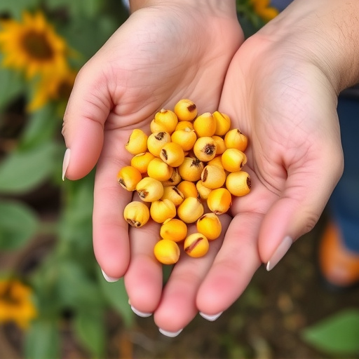 Hand holding handful of sunflower hearts