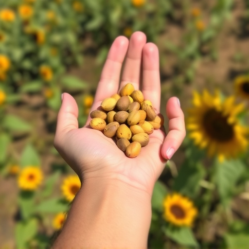 Hand holding handful of sunflower hearts