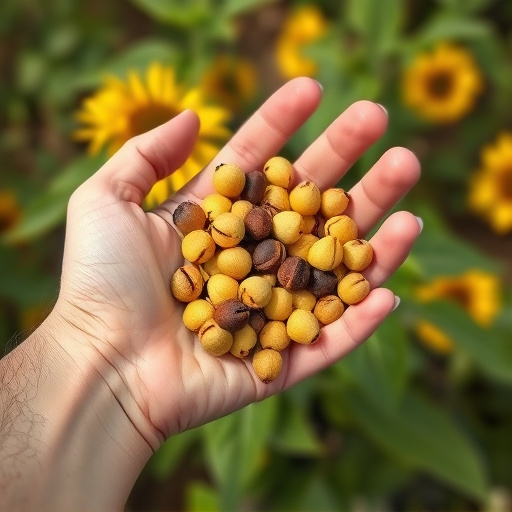 Hand holding handful of sunflower hearts