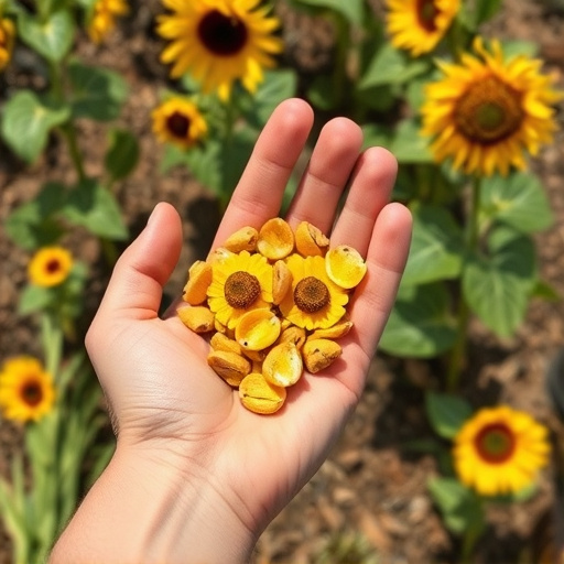 Hand holding handful of sunflower hearts