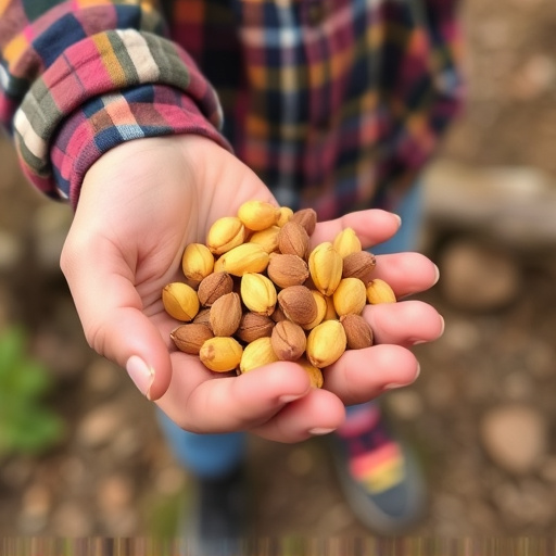 Hand holding handful of sunflower hearts