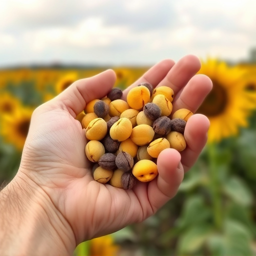 Hand holding handful of sunflower hearts