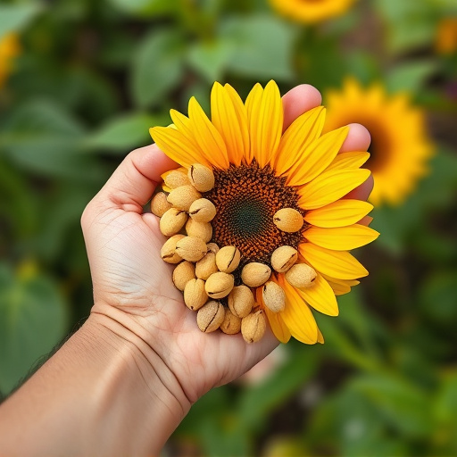 Hand holding handful of sunflower hearts