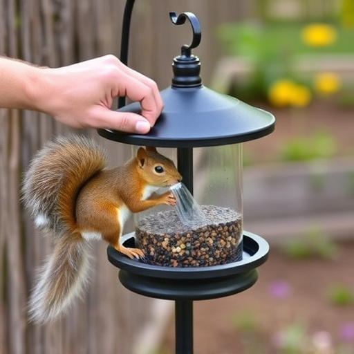 Hand refilling squirrel-proof garden feeder