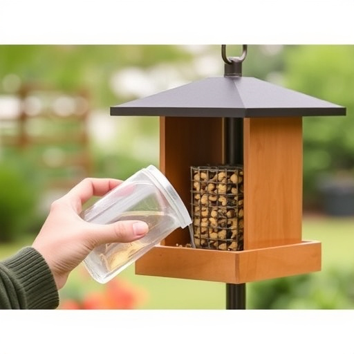 Hand refilling squirrel-proof garden feeder