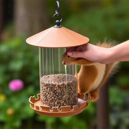 Hand refilling squirrel-proof garden feeder
