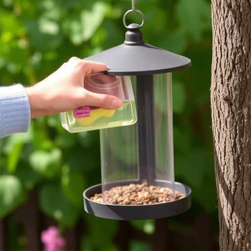 Hand refilling squirrel-proof garden feeder