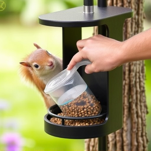 Hand refilling squirrel-proof garden feeder