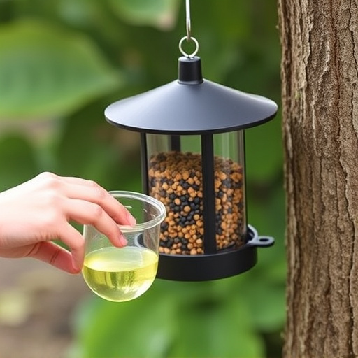 Hand refilling squirrel-proof garden feeder