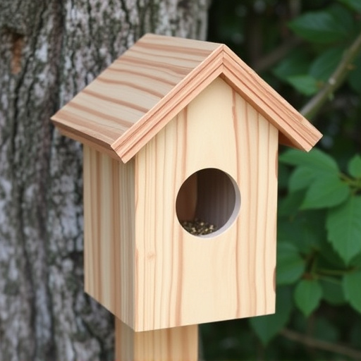 Handcrafted bird box with feeding hole
