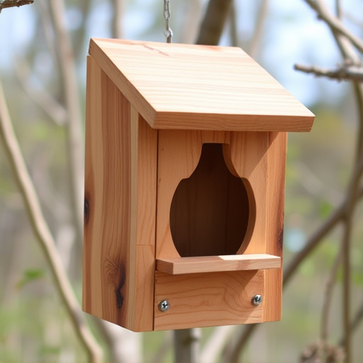 Handcrafted bird box with feeding hole