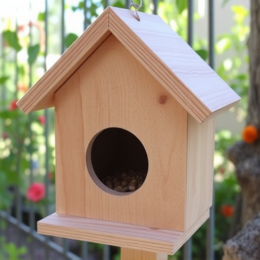 Handcrafted bird box with feeding hole