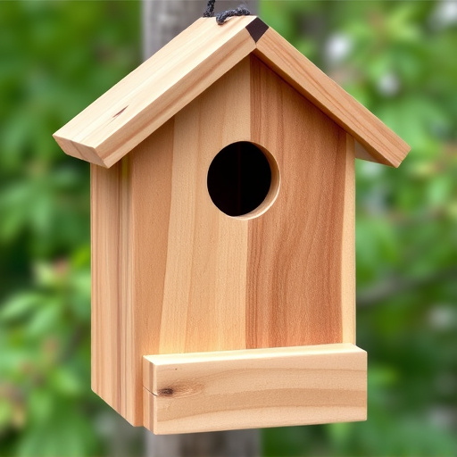 Handcrafted bird box with feeding hole