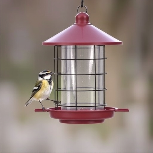 Hanging bird feeder with squirrel guard