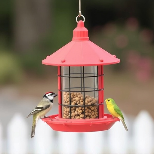 Hanging bird feeder with squirrel guard