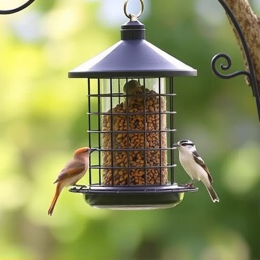 Hanging bird feeder with squirrel guard