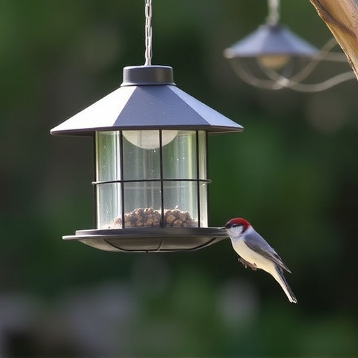 Hanging bird feeder with squirrel guard