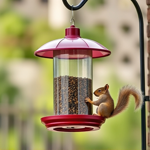 Hanging feeder with squirrel-resistant mechanism
