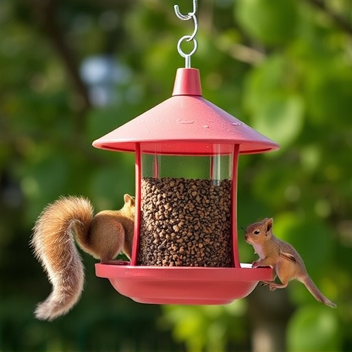 Hanging feeder with squirrel-resistant mechanism