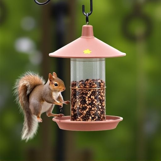 Hanging feeder with squirrel-resistant mechanism