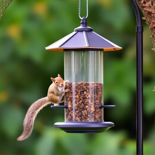 Hanging feeder with squirrel-resistant mechanism