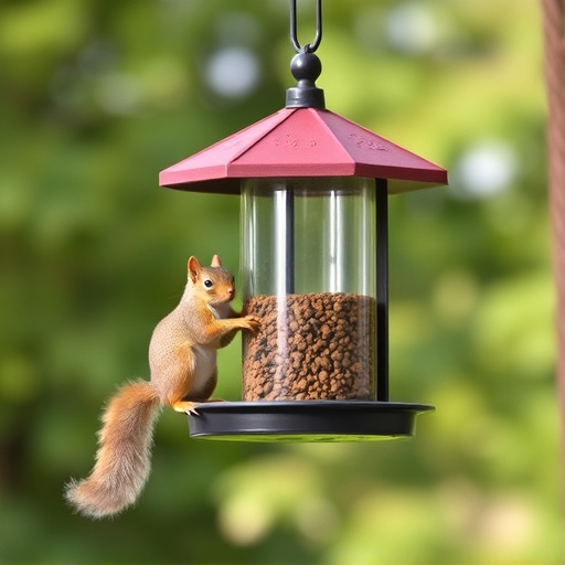 Hanging feeder with squirrel-resistant mechanism