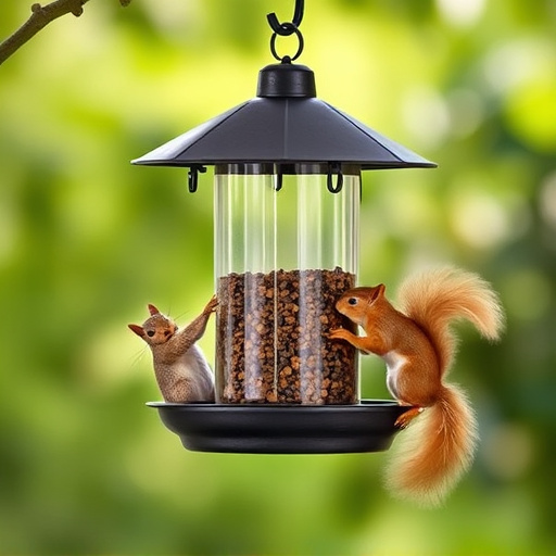 Hanging feeder with squirrel-resistant mechanism