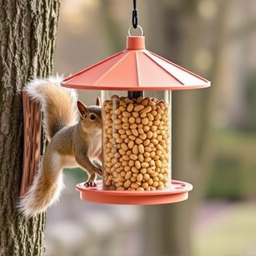 Hanging squirrel-proof peanut feeder outdoors