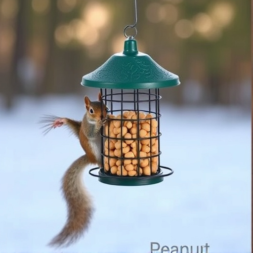 Hanging squirrel-proof peanut feeder outdoors