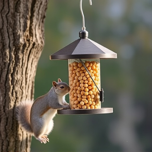 Hanging squirrel-proof peanut feeder outdoors