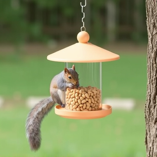 Hanging squirrel-proof peanut feeder outdoors