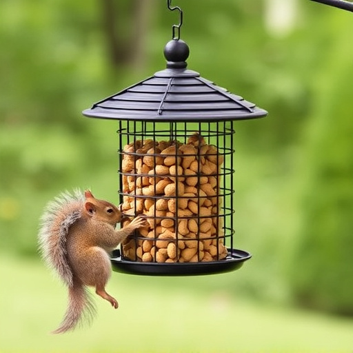 Hanging squirrel-proof peanut feeder outdoors