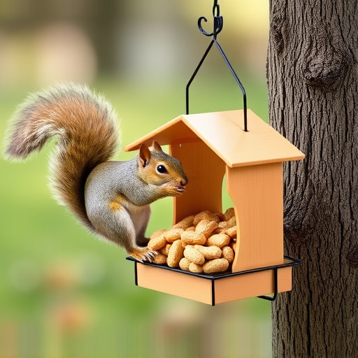 Hanging squirrel-proof peanut feeder outdoors