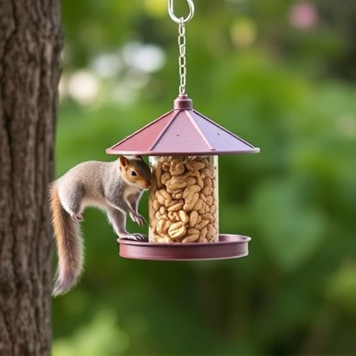 Hanging squirrel-proof peanut feeder outdoors