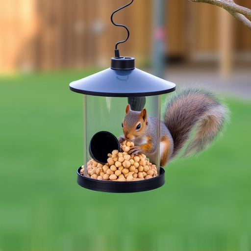 Hanging squirrel-proof peanut feeder outdoors