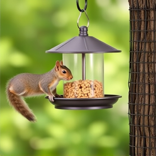 Hanging squirrel-proof peanut feeder outdoors