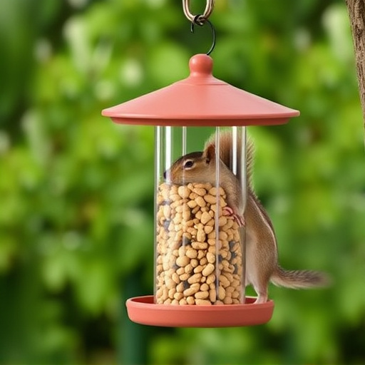 Hanging squirrel-proof peanut feeder outdoors