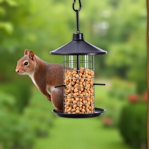 Hanging squirrel-proof peanut feeder outdoors