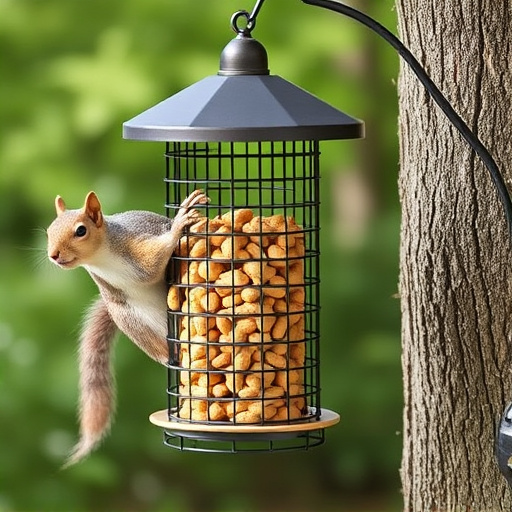 Hanging squirrel-proof peanut feeder outdoors