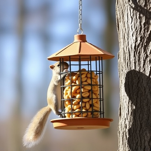 Hanging squirrel-proof peanut feeder outdoors