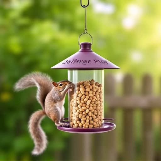 Hanging squirrel-proof peanut feeder outdoors
