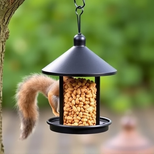 Hanging squirrel-proof peanut feeder outdoors