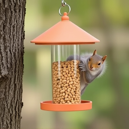 Hanging squirrel-proof peanut feeder outdoors