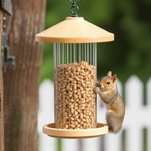Hanging squirrel-proof peanut feeder outdoors