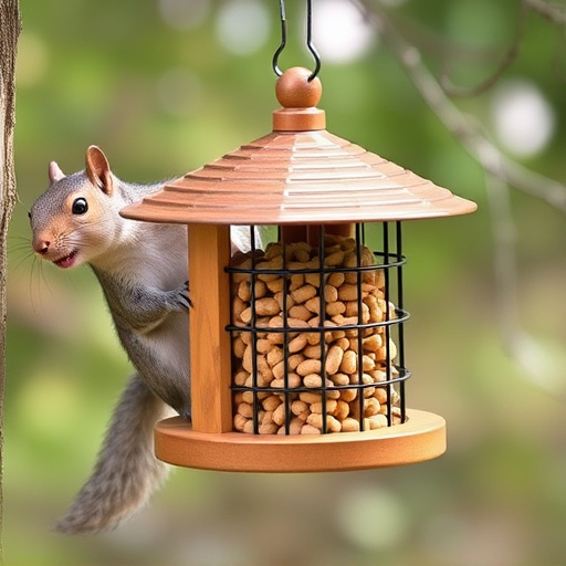 Hanging squirrel-proof peanut feeder outdoors