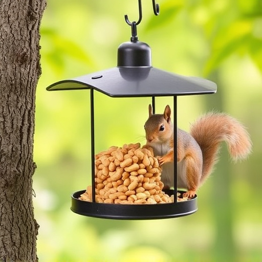 Hanging squirrel-proof peanut feeder outdoors