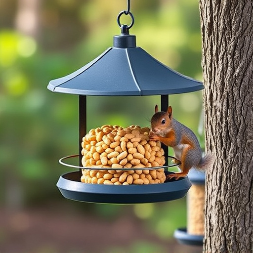 Hanging squirrel-proof peanut feeder outdoors